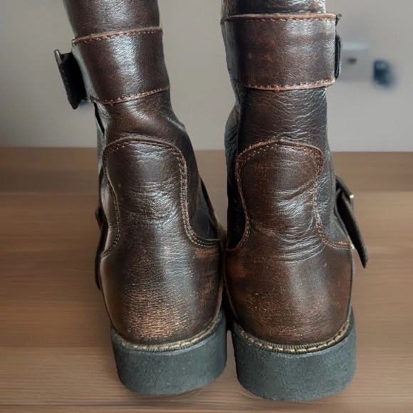 Durango Brown Leather 7 Womens Tall Riding Boots Buckle Distressed Biker - Picture 5 of 11